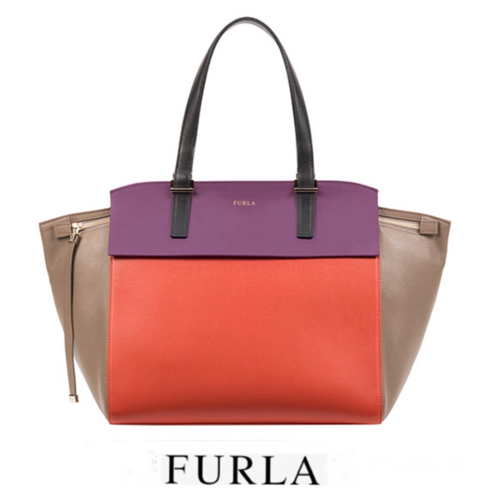 FURLA Dolce Vita Multi Block Color Leather Single Handle Luxury Shoulder Tote